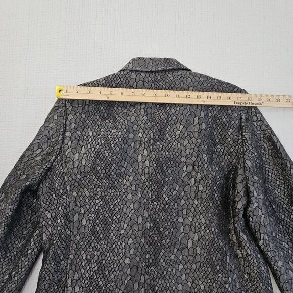 Alfred Dunner Full Zip Blazer Jacket Sz 14 Gunmetal Gray Metallic Lizard Print - Picture 9 of 12